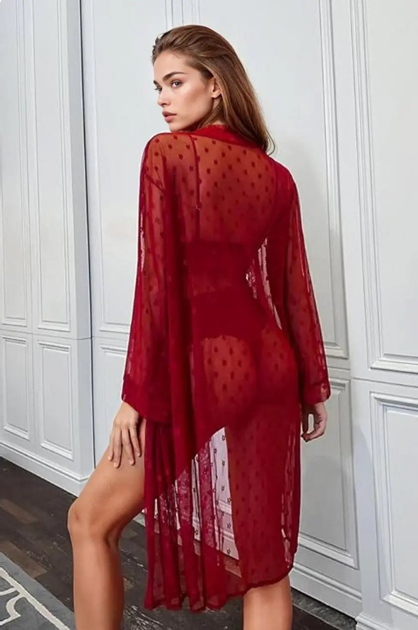 French Dot Mesh Robe and Bra Set 3wishes.com